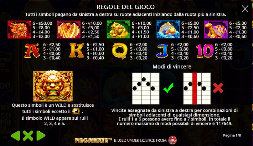 5 lions megaways simboli