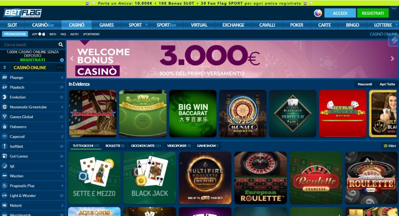 Schermata introduttiva di Betflag Casino