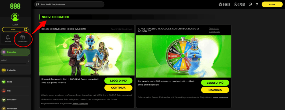 bonus di benvenuto 888casino
