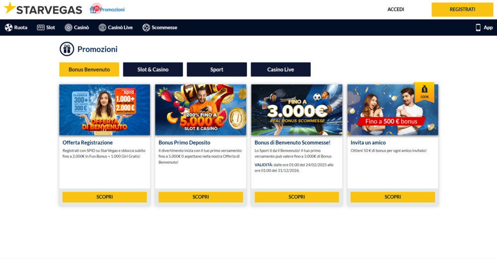 bonus di benvenuto starvegas