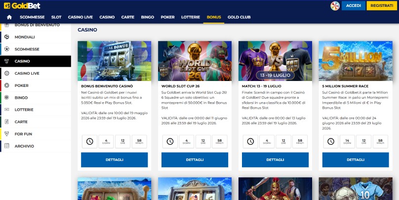 bonus iscritti goldbet screenshot