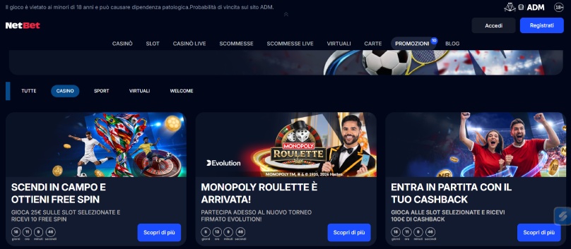 bonus utenti iscritti netbet screenshot