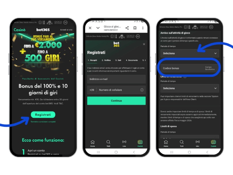 codice bonus bet365