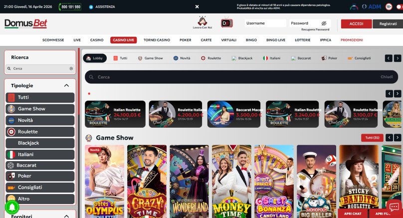 domusbet casino live screenshot bis