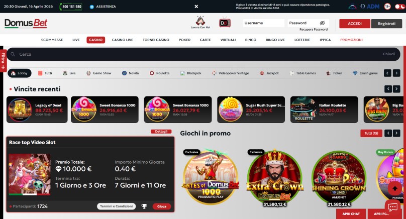 domusbet casino screenshot intro