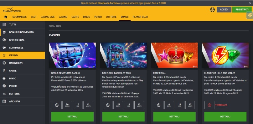 promo utenti iscritti planetwin365