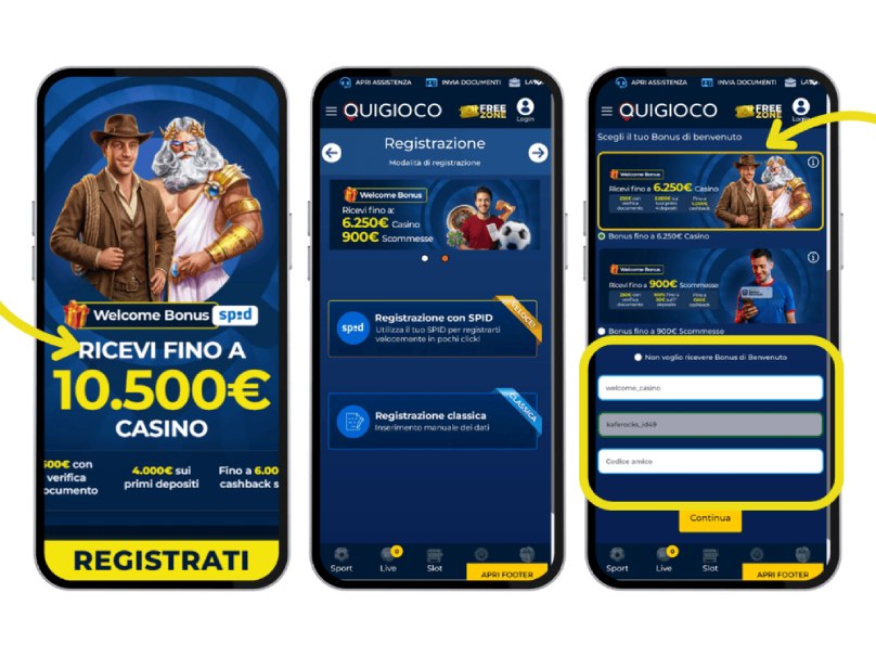 registrazione codice bonus quigioco passaggi