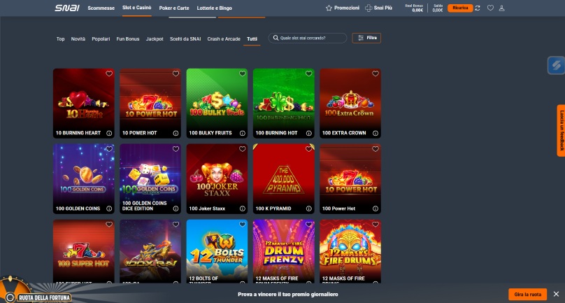 snai casino screenshot bis home