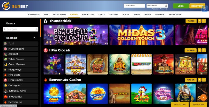 sunbet casino screenshot
